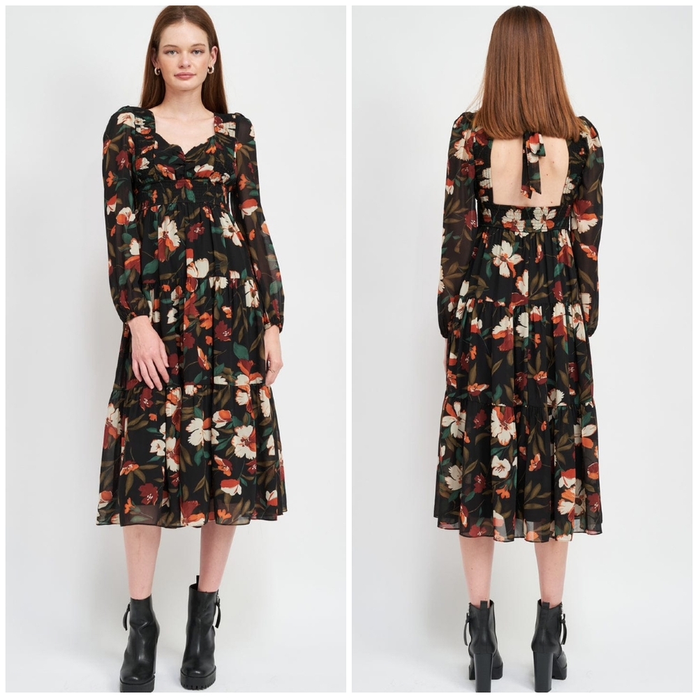 Jacquie The Label Sophisticated Chic Floral Long Sleeves Maxi Dress - Picture 2 of 5